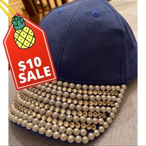 Bling Rhinestone and Pearls Blue Ball Cap